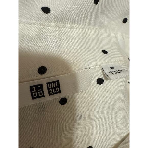 Uniqlo Women's White Polka Dot Long Sleeve Button Down Shirt Blouse Top Size M - Picture 3 of 4